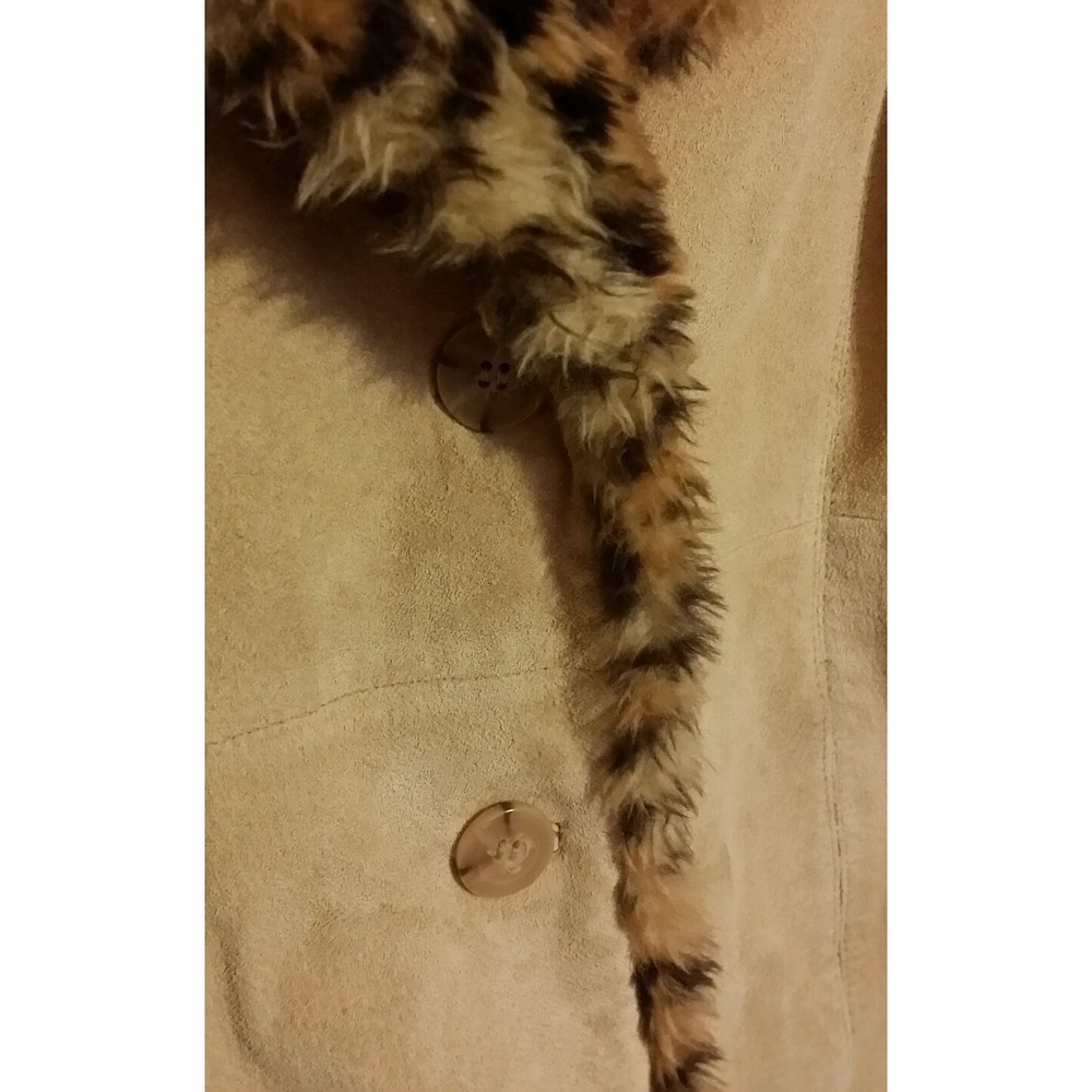 Passports Coat GENUINE LEATHER SUEDE leopard Sherpa lined Women's  M Medium - Picture 4 of 5